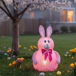 X-Large 20" Pink Acrylic Porch Greeter Light-up Easter Rabbit Battery-operated.